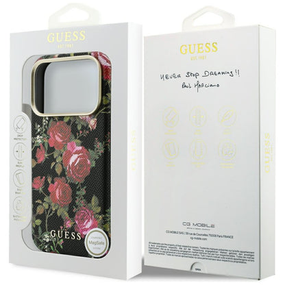 Custodia MagSafe per Apple iPhone 18 Pro / 17 Pro, Guess, Blossom Roses Print, nera