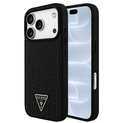 Custodia MagSafe per Apple iPhone 18 Pro / 17 Pro, Guess, Croco Triangle Logo, nera