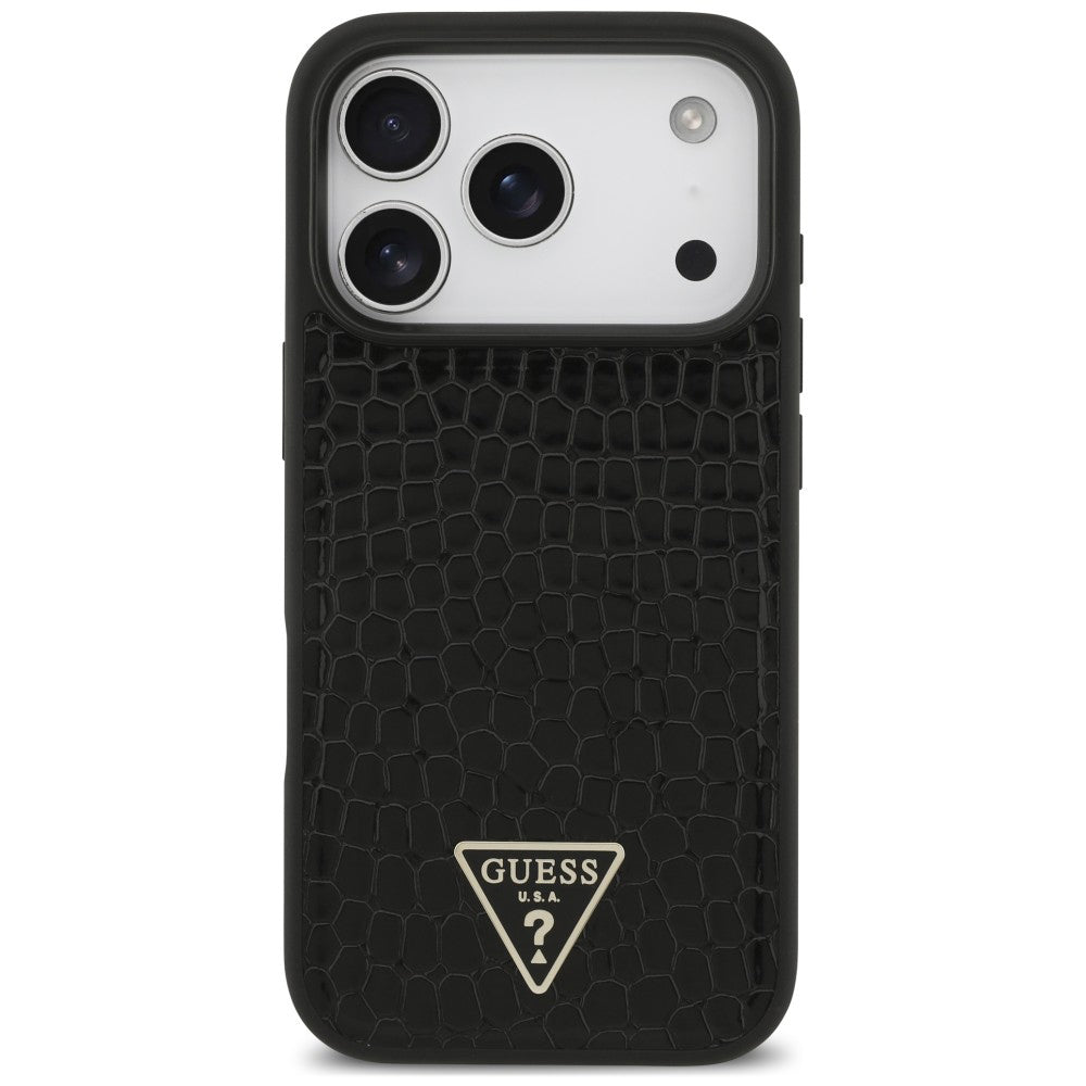 Custodia MagSafe per Apple iPhone 18 Pro / 17 Pro, Guess, Croco Triangle Logo, nera
