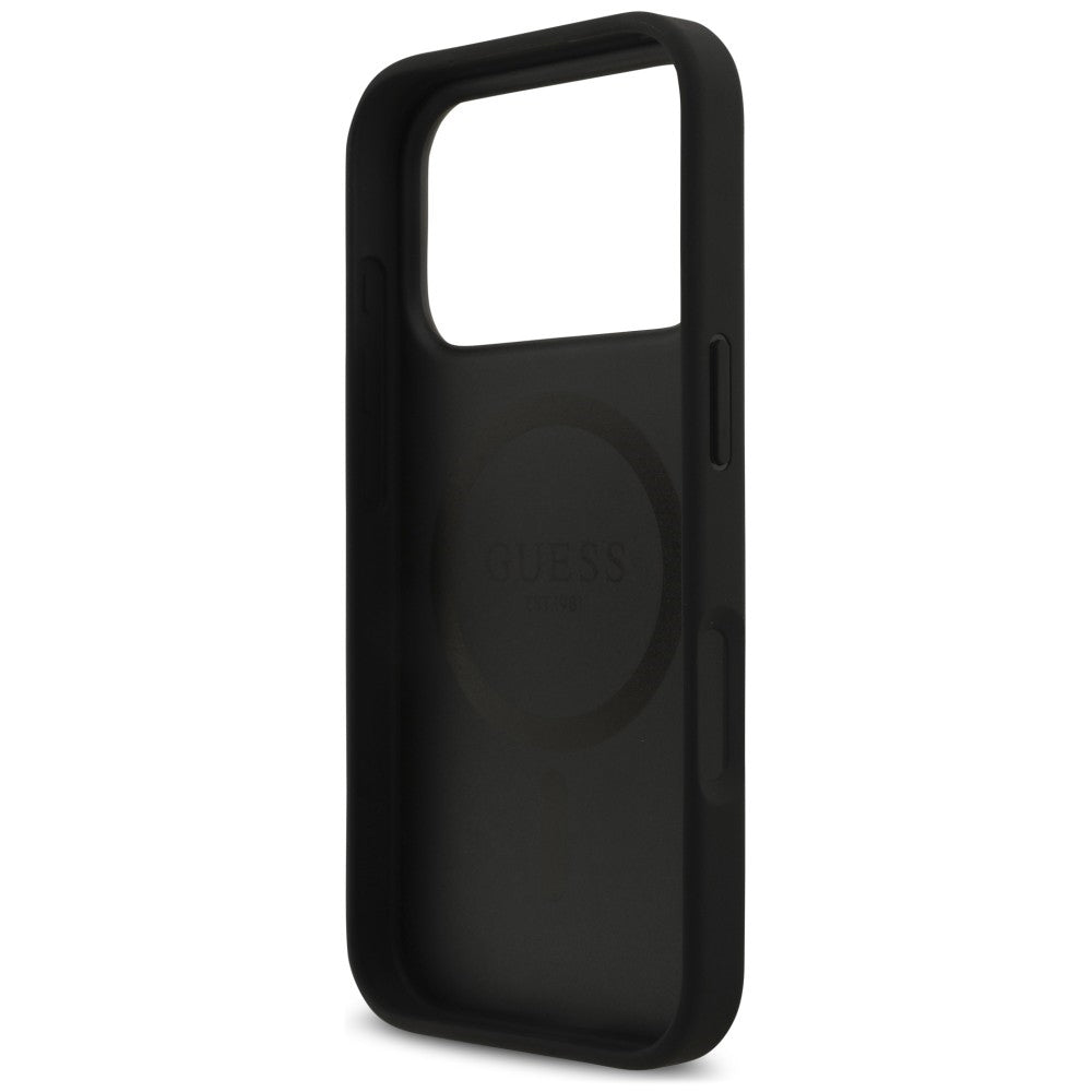 Custodia MagSafe per Apple iPhone 18 Pro / 17 Pro, Guess, Croco Triangle Logo, nera
