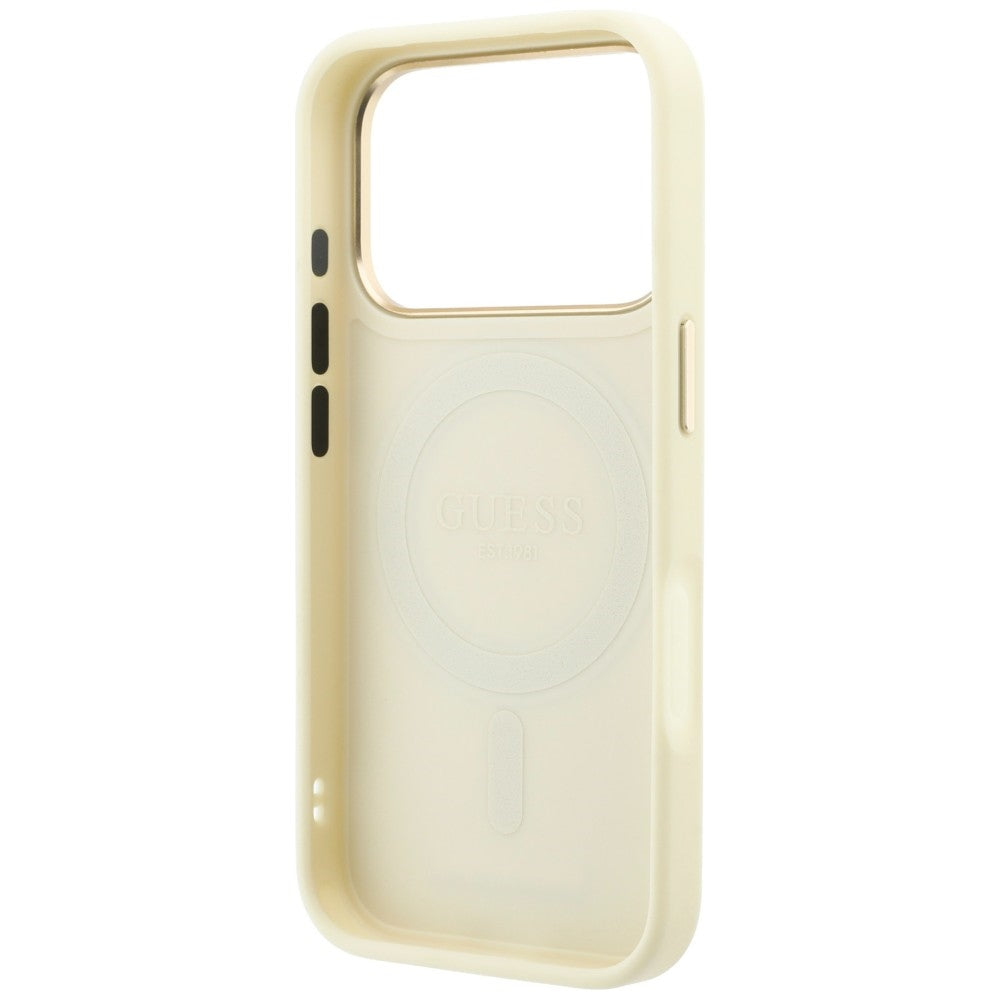 Custodia MagSafe per Apple iPhone 18 Pro / 17 Pro, Guess, Grained Ring Stand 360 Classic, Beige