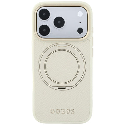 Custodia MagSafe per Apple iPhone 18 Pro / 17 Pro, Guess, Grained Ring Stand 360 Classic, Beige