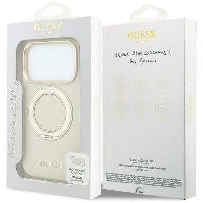 Custodia MagSafe per Apple iPhone 18 Pro / 17 Pro, Guess, Grained Ring Stand 360 Classic, Beige
