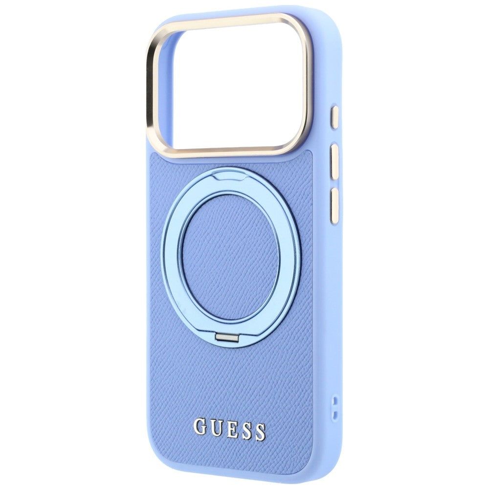 Custodia MagSafe per Apple iPhone 18 Pro / 17 Pro, Guess, Grained Ring Stand 360 Classic, bluette