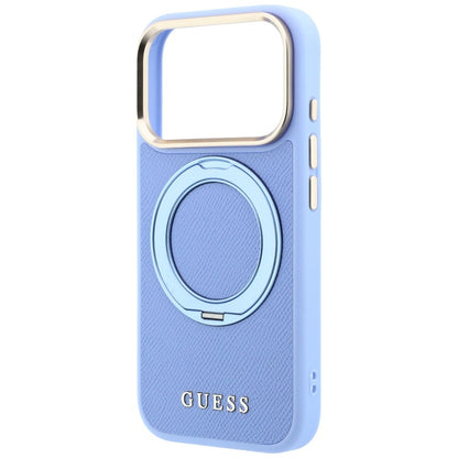 Custodia MagSafe per Apple iPhone 18 Pro / 17 Pro, Guess, Grained Ring Stand 360 Classic, bluette