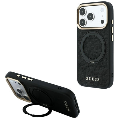 Custodia MagSafe per Apple iPhone 18 Pro / 17 Pro, Guess, Grained Ring Stand 360 Classic, nera