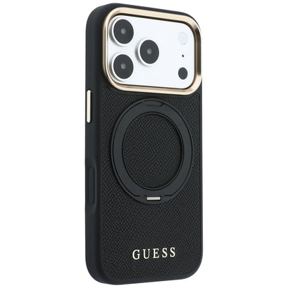 Custodia MagSafe per Apple iPhone 18 Pro / 17 Pro, Guess, Grained Ring Stand 360 Classic, nera