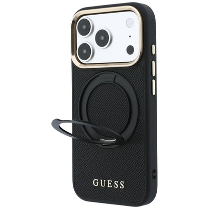 Custodia MagSafe per Apple iPhone 18 Pro / 17 Pro, Guess, Grained Ring Stand 360 Classic, nera