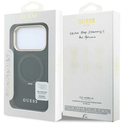 Custodia MagSafe per Apple iPhone 18 Pro / 17 Pro, Guess, Grained Ring Stand 360 Classic, nera