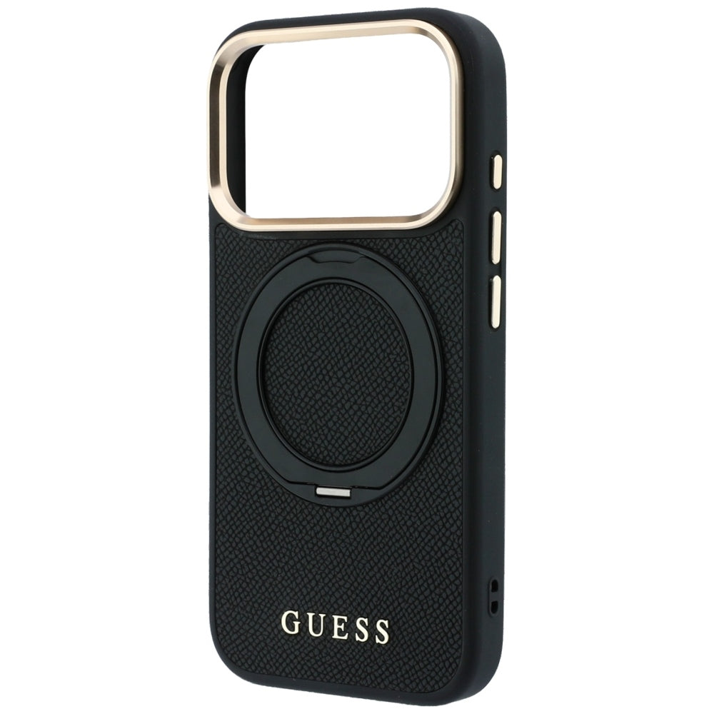 Custodia MagSafe per Apple iPhone 18 Pro / 17 Pro, Guess, Grained Ring Stand 360 Classic, nera