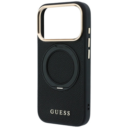 Custodia MagSafe per Apple iPhone 18 Pro / 17 Pro, Guess, Grained Ring Stand 360 Classic, nera