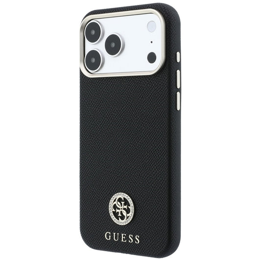 Custodia MagSafe per Apple iPhone 18 Pro / 17 Pro, Guess, Logo Strass Rotondo Grana, Nera