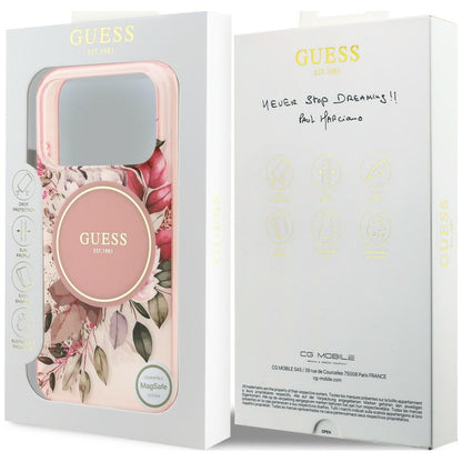 Custodia MagSafe per Apple iPhone 18 Pro / 17 Pro, Guess, IML Flower & Tonal Circle, rosa