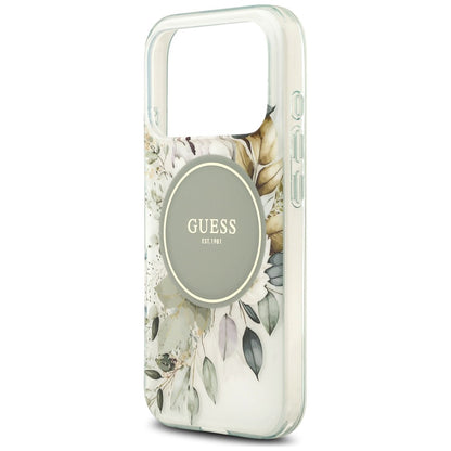 Custodia MagSafe per Apple iPhone 18 Pro / 17 Pro, Guess, IML Flower & Tonal Circle, Verde