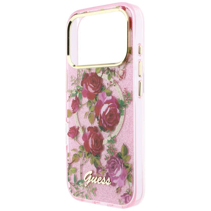 Custodia MagSafe per Apple iPhone 18 Pro / 17 Pro, Guess, IML Glitter Blossom Roses, Rosa