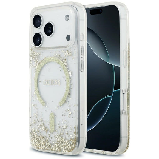 MagSafe Case for Apple iPhone 18 Pro / 17 Pro, Guess, Resin Bottom Glitter, Gold