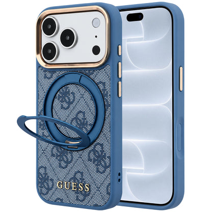 Custodia MagSafe per Apple iPhone 18 Pro / 17 Pro, Guess, Ring Stand 360 4G Classic Logo, Blu