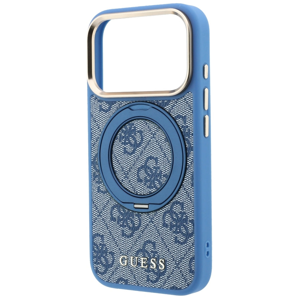 Custodia MagSafe per Apple iPhone 18 Pro / 17 Pro, Guess, Ring Stand 360 4G Classic Logo, Blu