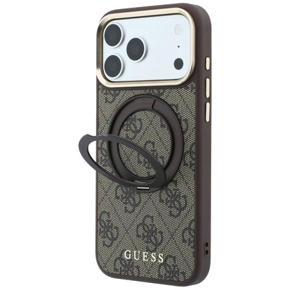 Custodia MagSafe per Apple iPhone 18 Pro / 17 Pro, Guess, Ring Stand 360 4G Classic Logo, Marrone