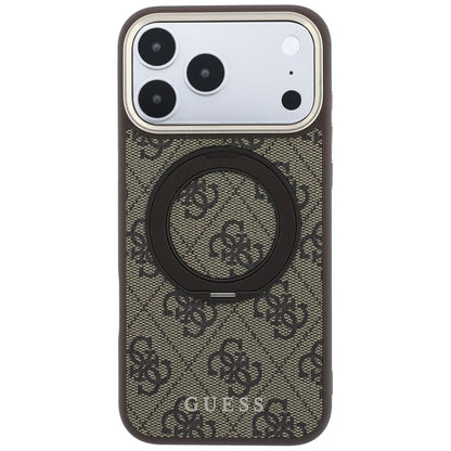Custodia MagSafe per Apple iPhone 18 Pro / 17 Pro, Guess, Ring Stand 360 4G Classic Logo, Marrone