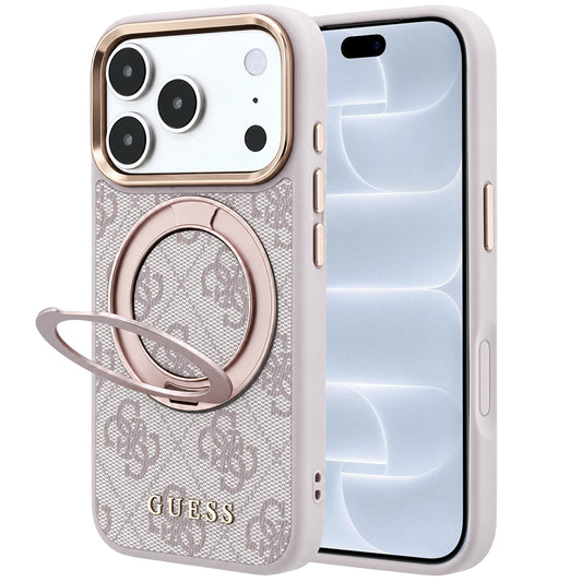 Custodia MagSafe per Apple iPhone 18 Pro / 17 Pro, Guess, Ring Stand 360 4G Classic Logo, Rosa