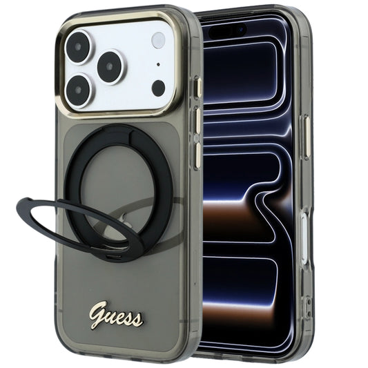 Custodia MagSafe per Apple iPhone 18 Pro / 17 Pro, Guess, Ring Stand Script Metal Logo, Nera