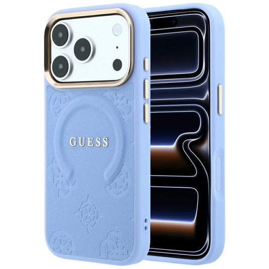 Custodia MagSafe per Apple iPhone 18 Pro / 17 Pro, Guess, Saffiano Peony Ring, Blu
