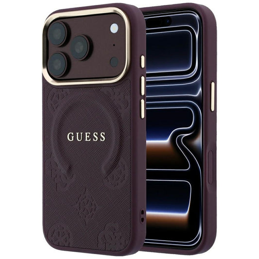 Custodia MagSafe per Apple iPhone 18 Pro / 17 Pro, Guess, Saffiano Peony Ring, Vinaccia
