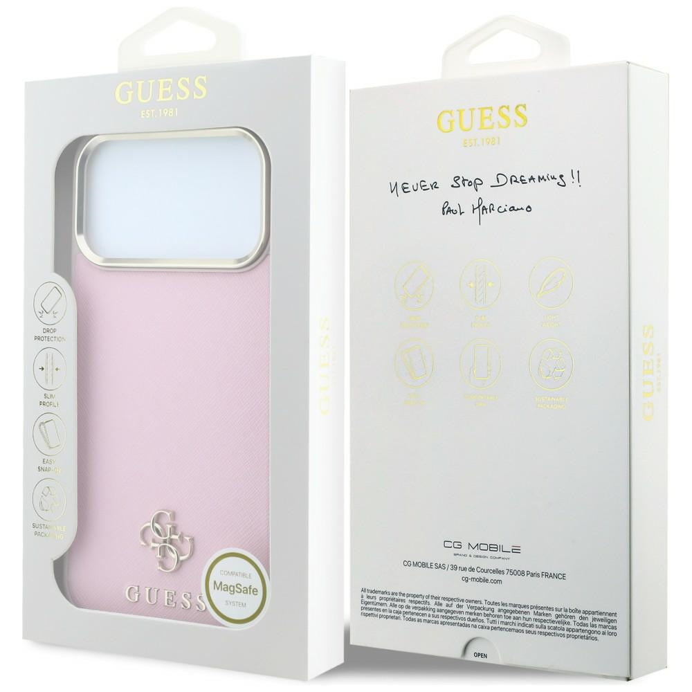 Custodia MagSafe per Apple iPhone 18 Pro / 17 Pro, Guess, Saffiano Small 4G Classic, Rosa