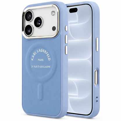 Custodia MagSafe per Apple iPhone 18 Pro / 17 Pro, Karl Lagerfeld, Embossed Open Ring RSG Logo, blu.