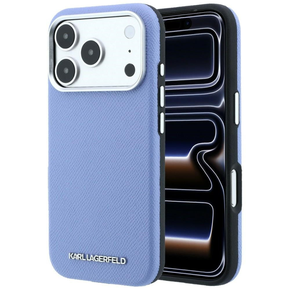 Custodia MagSafe per Apple iPhone 18 Pro / 17 Pro, Karl Lagerfeld, Logo Allungato Granulato, Blu