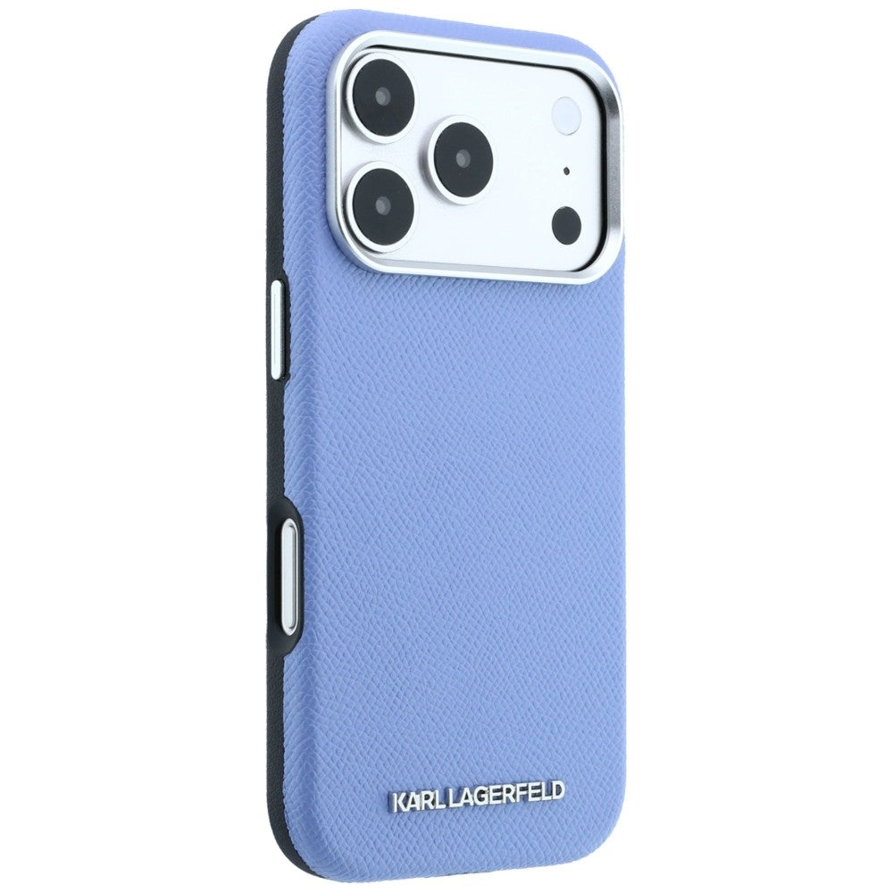 Custodia MagSafe per Apple iPhone 18 Pro / 17 Pro, Karl Lagerfeld, Logo Allungato Granulato, Blu