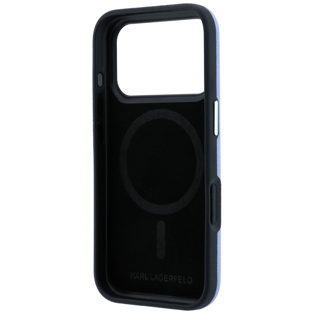 Custodia MagSafe per Apple iPhone 18 Pro / 17 Pro, Karl Lagerfeld, Logo Allungato Granulato, Blu