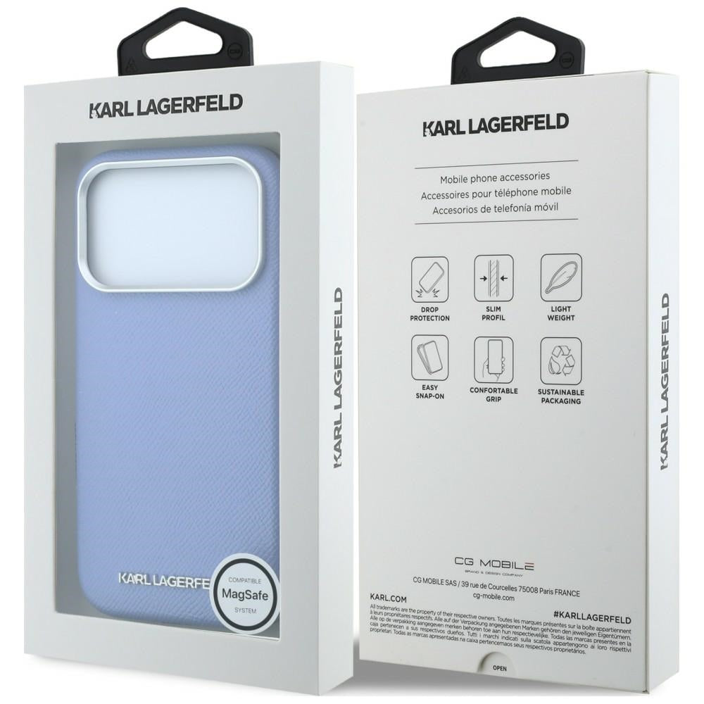 Custodia MagSafe per Apple iPhone 18 Pro / 17 Pro, Karl Lagerfeld, Logo Allungato Granulato, Blu