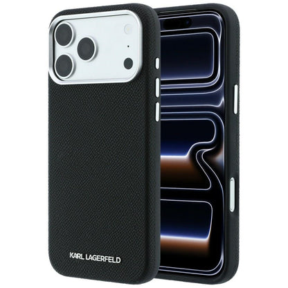 Custodia MagSafe per Apple iPhone 18 Pro / 17 Pro, Karl Lagerfeld, Logo Allungato Granulato, Nera