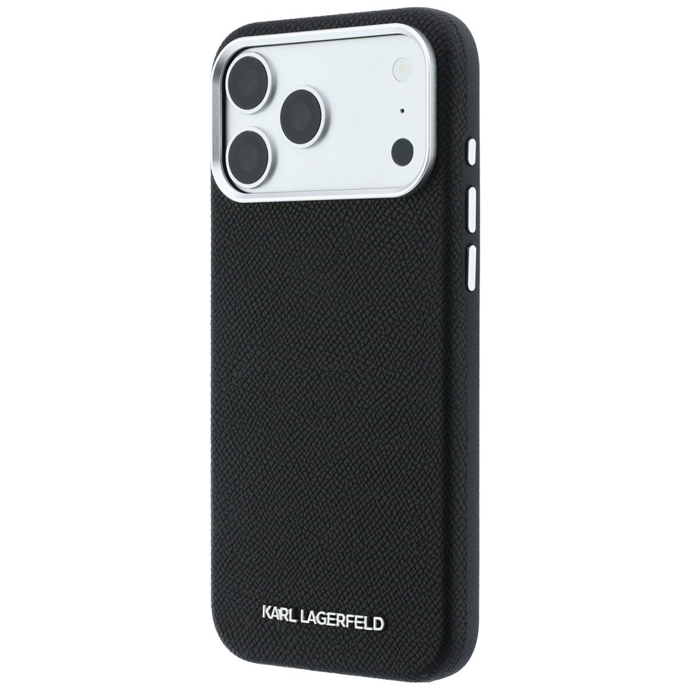 Custodia MagSafe per Apple iPhone 18 Pro / 17 Pro, Karl Lagerfeld, Logo Allungato Granulato, Nera