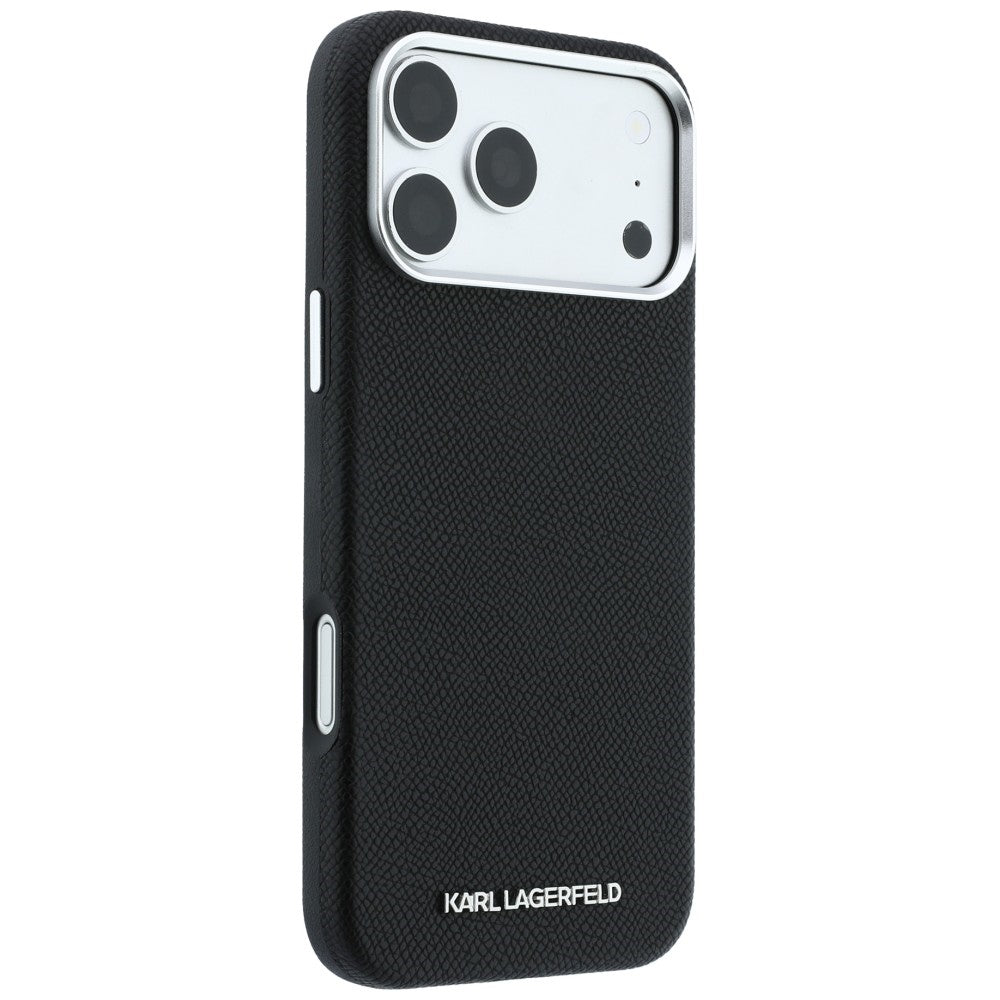 Custodia MagSafe per Apple iPhone 18 Pro / 17 Pro, Karl Lagerfeld, Logo Allungato Granulato, Nera