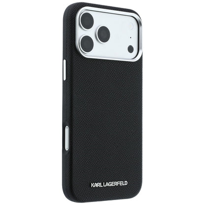 Custodia MagSafe per Apple iPhone 18 Pro / 17 Pro, Karl Lagerfeld, Logo Allungato Granulato, Nera