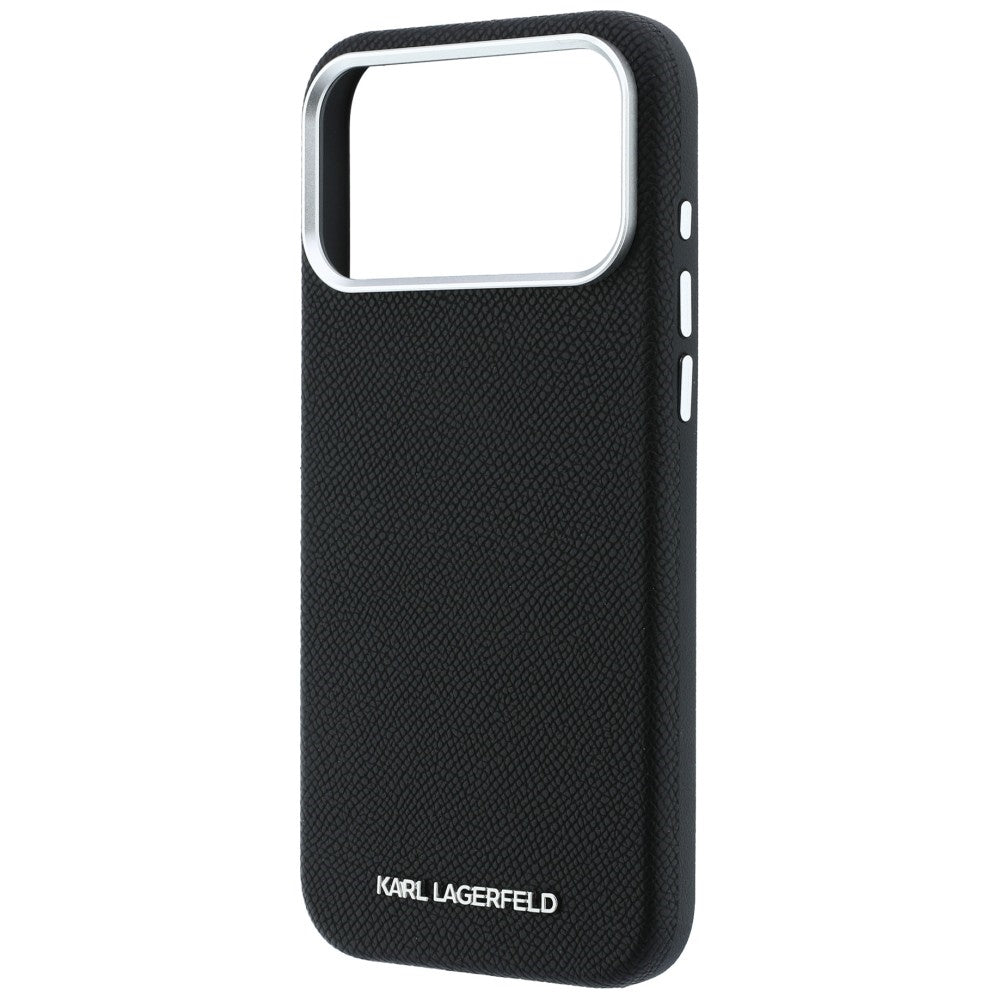 Custodia MagSafe per Apple iPhone 18 Pro / 17 Pro, Karl Lagerfeld, Logo Allungato Granulato, Nera