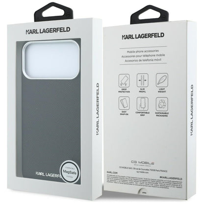 Custodia MagSafe per Apple iPhone 18 Pro / 17 Pro, Karl Lagerfeld, Logo Allungato Granulato, Nera