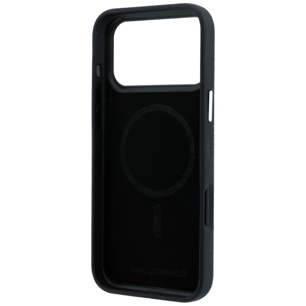 Custodia MagSafe per Apple iPhone 18 Pro / 17 Pro, Karl Lagerfeld, Logo Allungato Granulato, Nera