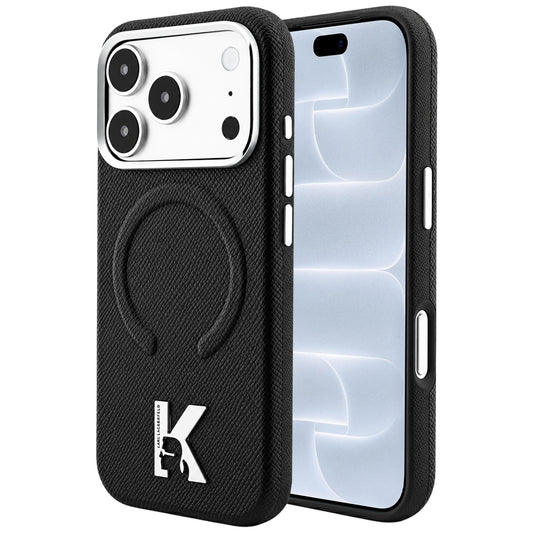 Custodia MagSafe per Apple iPhone 18 Pro / 17 Pro, Karl Lagerfeld, Grained Embossed Ring, Nera