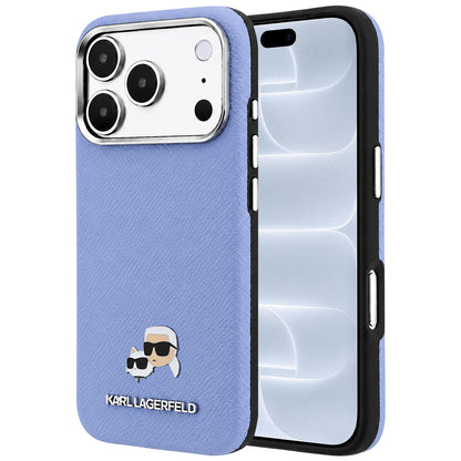 Custodia MagSafe per Apple iPhone 18 Pro / 17 Pro, Karl Lagerfeld, Grained Karl & Choupette Head's Metal, Bleu