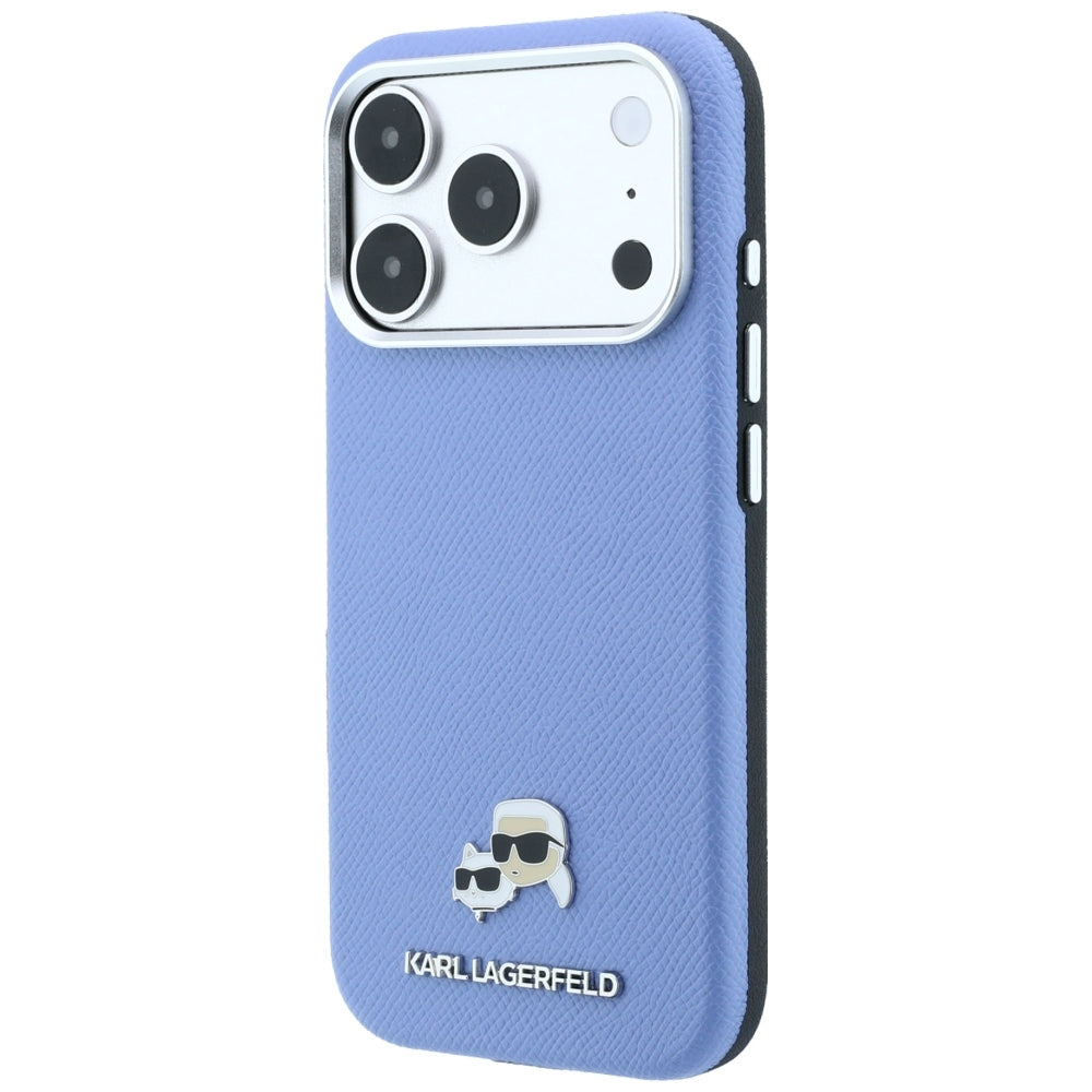 Custodia MagSafe per Apple iPhone 18 Pro / 17 Pro, Karl Lagerfeld, Grained Karl & Choupette Head's Metal, Bleu