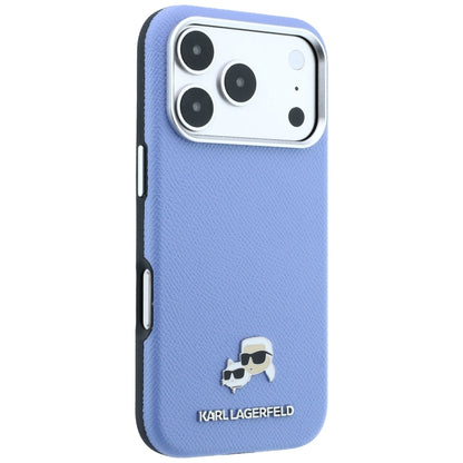 Custodia MagSafe per Apple iPhone 18 Pro / 17 Pro, Karl Lagerfeld, Grained Karl & Choupette Head's Metal, Bleu