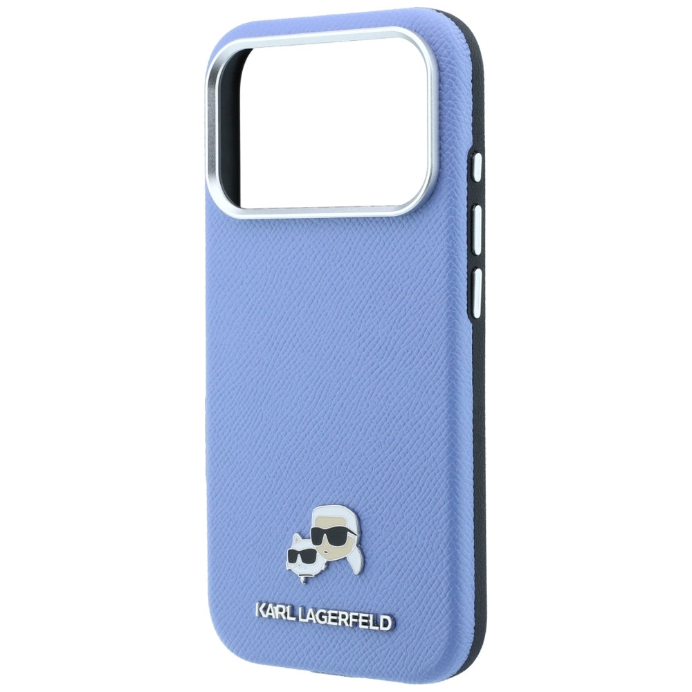 Custodia MagSafe per Apple iPhone 18 Pro / 17 Pro, Karl Lagerfeld, Grained Karl & Choupette Head's Metal, Bleu