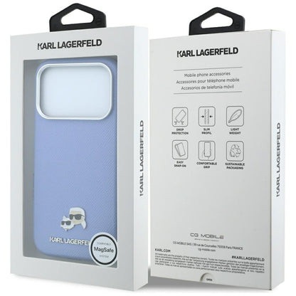 Custodia MagSafe per Apple iPhone 18 Pro / 17 Pro, Karl Lagerfeld, Grained Karl & Choupette Head's Metal, Bleu