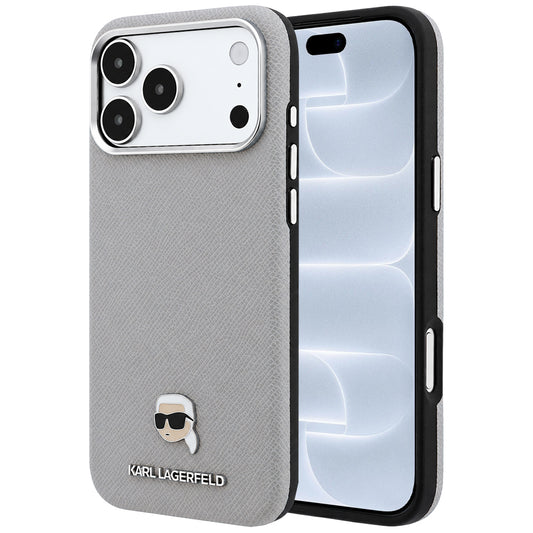 Custodia MagSafe per Apple iPhone 18 Pro / 17 Pro, Karl Lagerfeld, Metallo Testa Karl Grana, Grigio