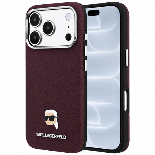 Custodia MagSafe per Apple iPhone 18 Pro / 17 Pro, Karl Lagerfeld, Grained Karl Head's Metal, Vinaccia