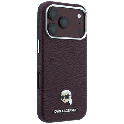 Custodia MagSafe per Apple iPhone 18 Pro / 17 Pro, Karl Lagerfeld, Grained Karl Head's Metal, Vinaccia